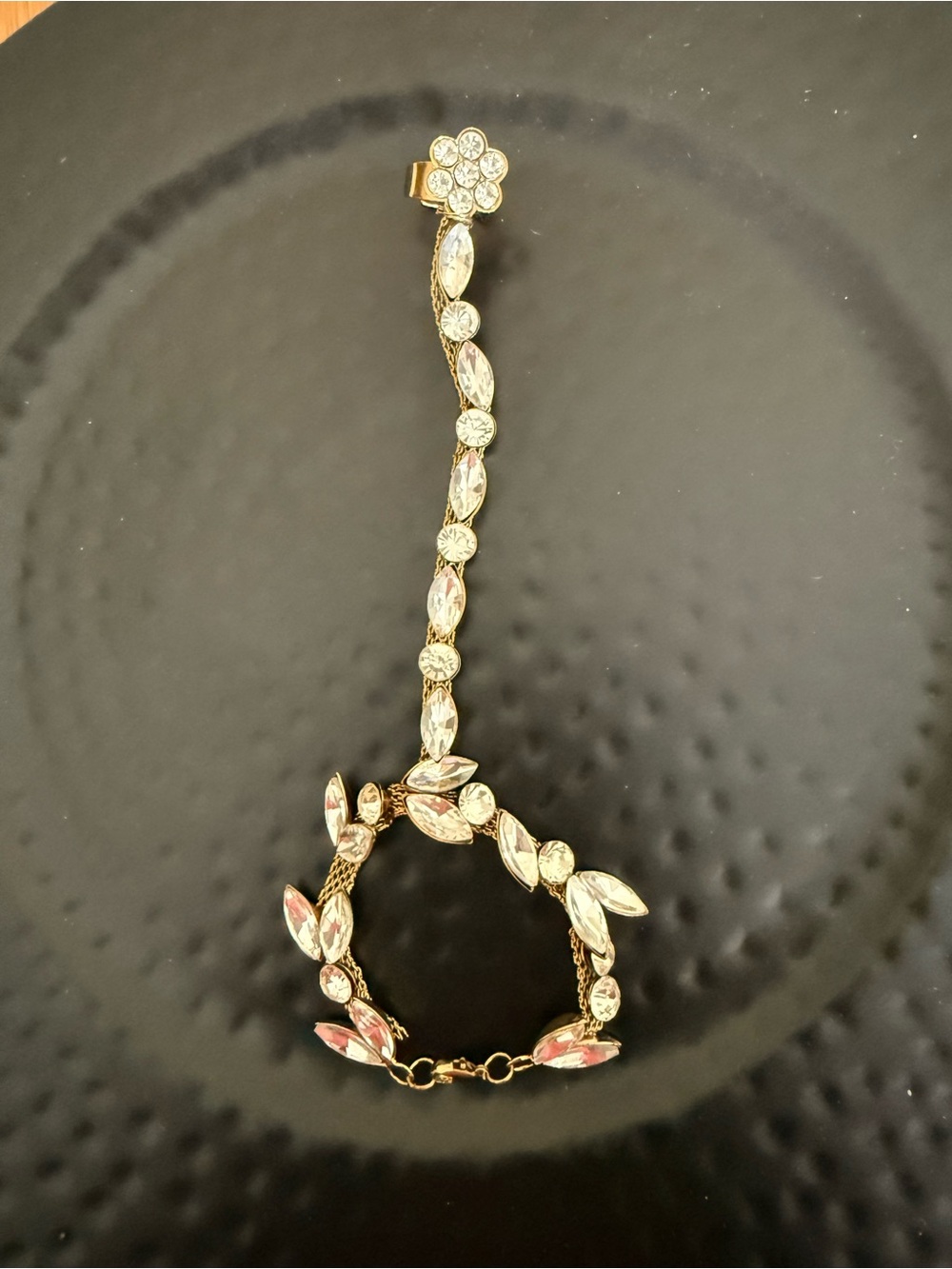 Gold Crystal Hand Chain Bracelet with Clear Stones